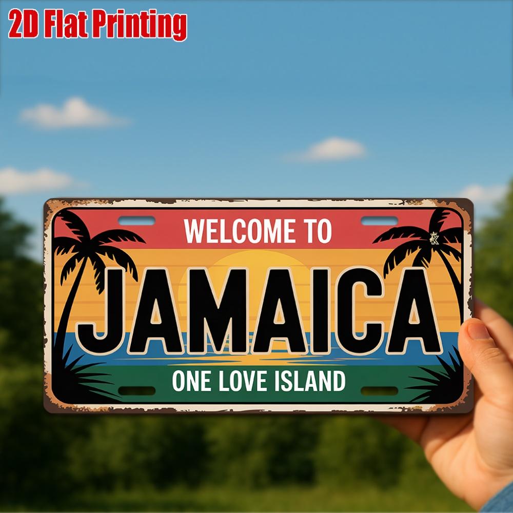 pc D Flat Printing Vintage Metal Sign  Jamaica Aluminum Sign Travel Decor One Love Island Wall Art Rustic Caribbean Accent 15x30cm(5.9x7.8inch)