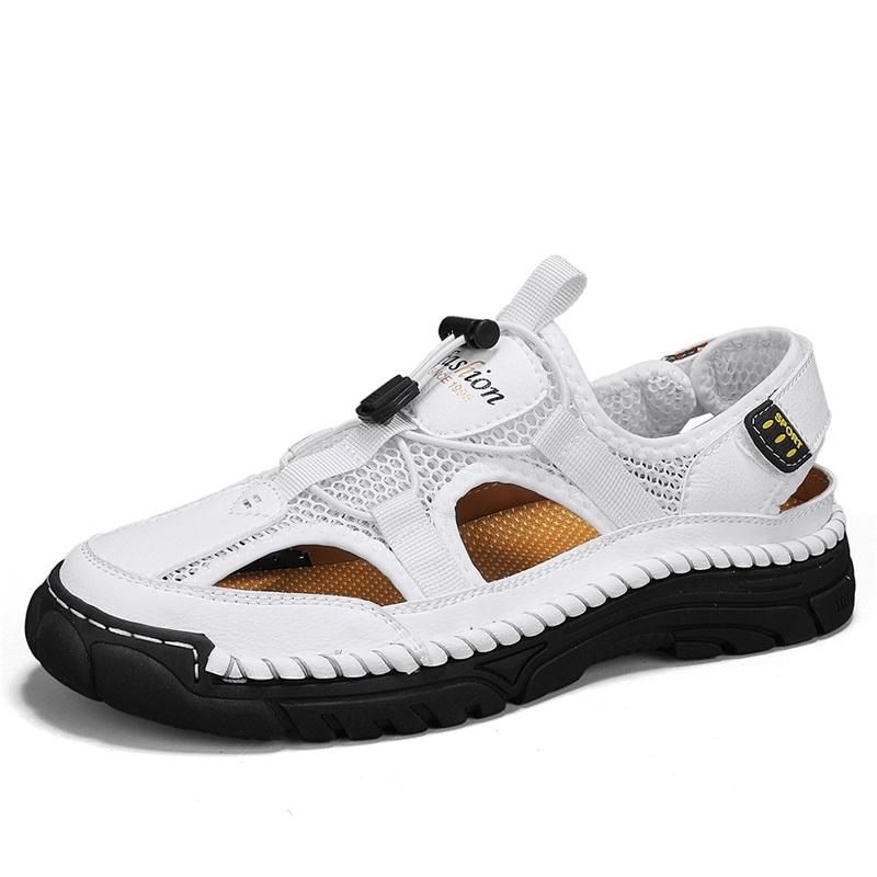 

Fashion 2025 Summer Big Size 38-46 Handmade Stitching Mens Sandals Leather Anti-Slip Beach Shoes Breathable Casual Sandals for Wide Feet 46 белый