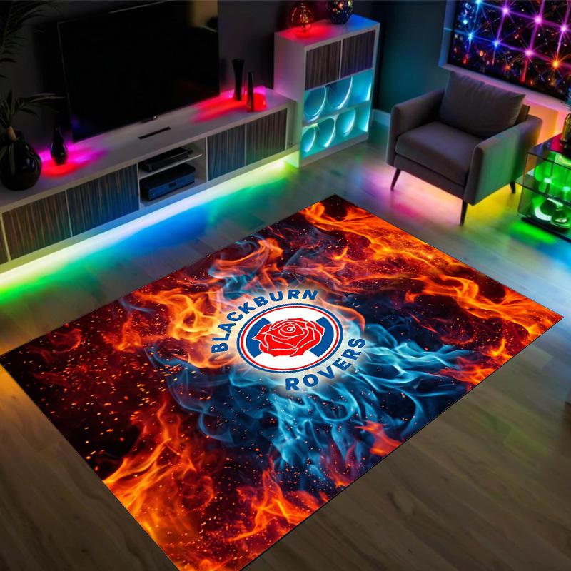 Blackburn Rovers Football Design Crystal Velvet Carpet Cozy Non?Slip Printed Rug For Bedroom Living Room Entrance