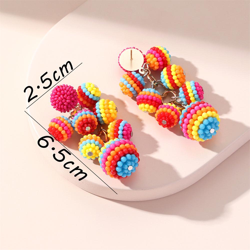 

Boho Round Ball Tassel Dangle Earrings For Women 2025 Trend Luxury Design Colorful Beads Summer Party Acrylic Pendant Jewelry