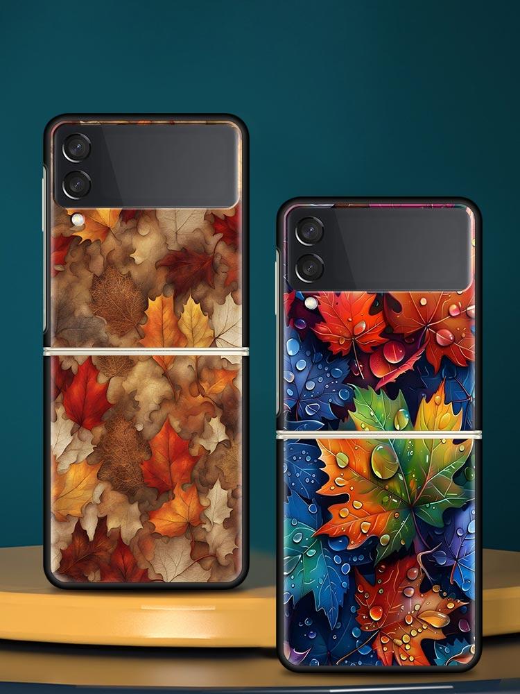 Cartoon Leaf Hard PC Phone Case For Samsung Galaxy Z Flip 7 6 5 4 Black Cover For Galaxy Z Flip 3 Foldable Shell Fundas Capa Bag