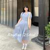 Rou8Ao Plus-Size Women's French-Style Short-Sleeve Dress 2026 Summer Slimming Waist-Cinching Doll Collar Long Dress for Curvy Women