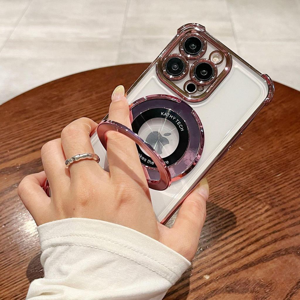 Elektropläterat magnetiskt ställ för iPhone 13/15/16PRO Stöttåligt mjukt skal