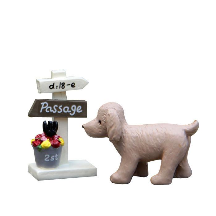 Resin Cartoon Dog Plant Pot With Signpost Miniature For Desk Decor