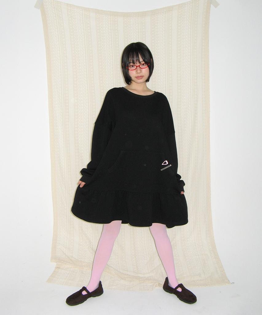 Ronron Oversized Ruffle Hem Sweat Dress Black