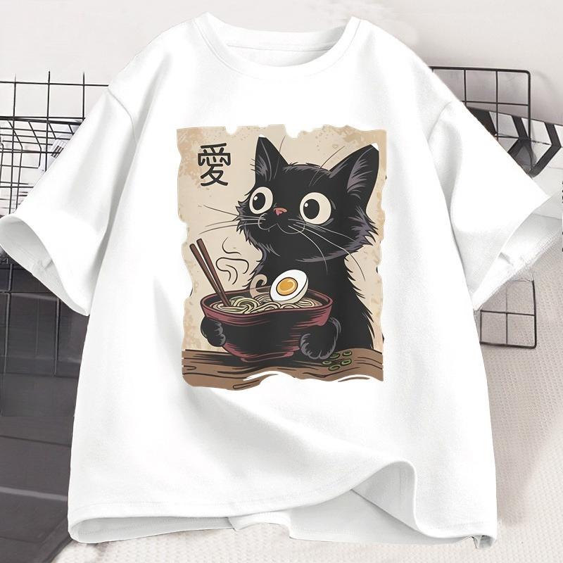 Funny Cat RaUnisex Tshirt Graphic Tee Japanese Kawaii Anime Cat Graphic T Shirts Unisex Women Casual Short Sleeve Cotton Tee Shirt