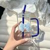 With Lids and Handle Square Glass Mug Transparent Coffee Cup Household Bow Straw Cup  Gift