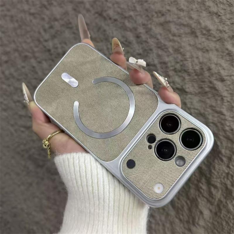 

Luxury Electroplated Vintage Denim Fabric Phone Case For iPhone 17 16 15 14 13 12 11 Pro Max Soft Bumper Armor Magnetic Cover iPhone 17 Pro Max хакі