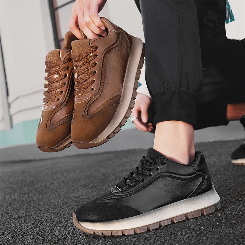 Tênis Casuais de Couro Masculino Vintage Confortáveis para Uso Diário Sapatos com Cadarço