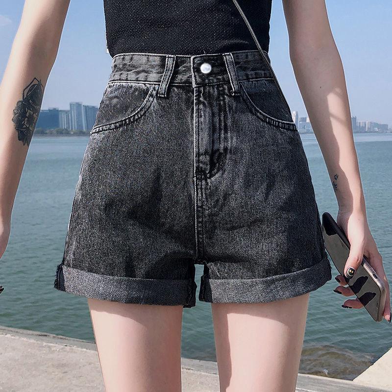 Women’s 2021 High-Waisted Denim Shorts - Korean Style Slimming Wide-Leg with Rolled Hem for Summer