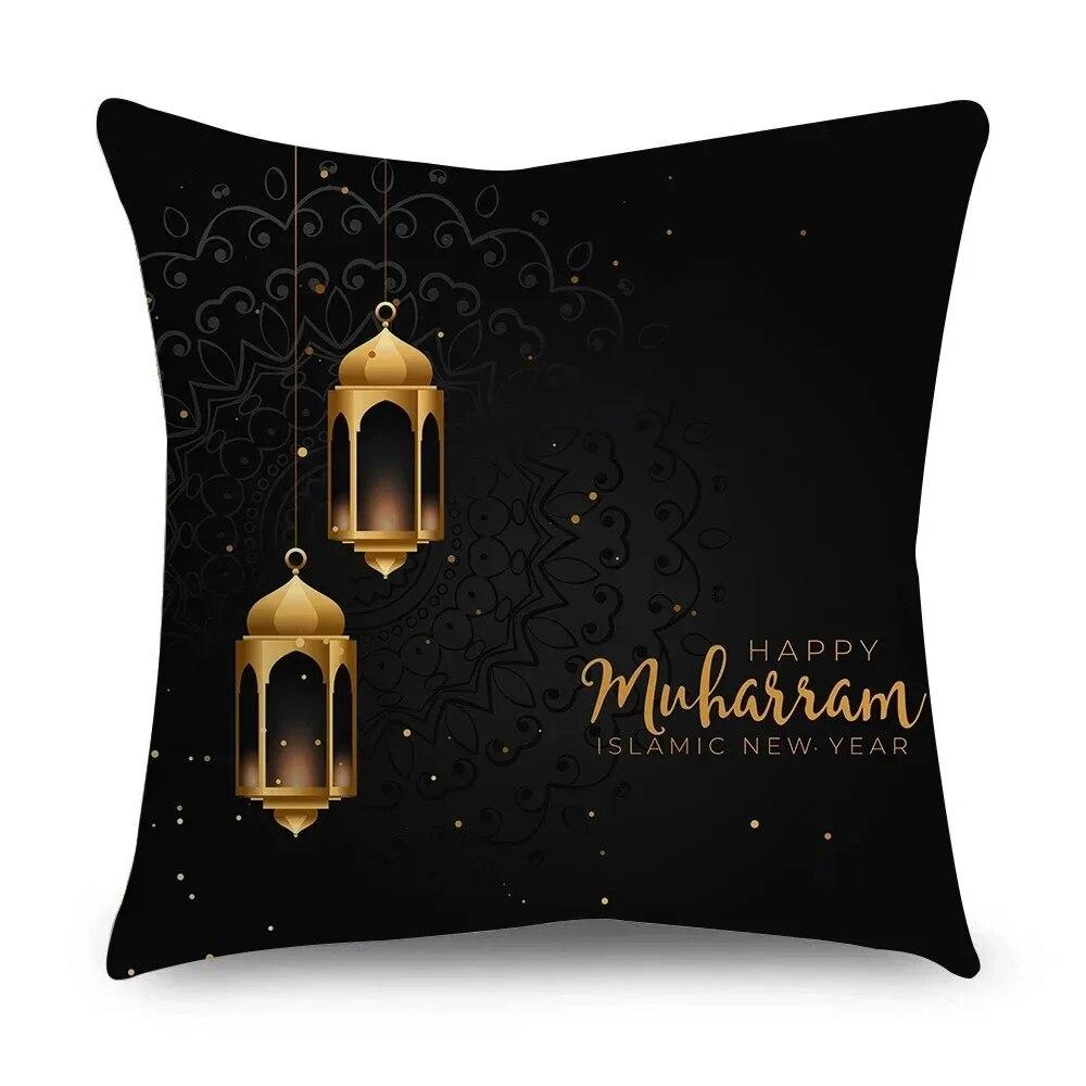Ramadhan Cushion Cover Islamic Eid Mubarak Black Gold Pillow Cover Home Decor Sofa Decorative Pillow Cover 45cm*45cm