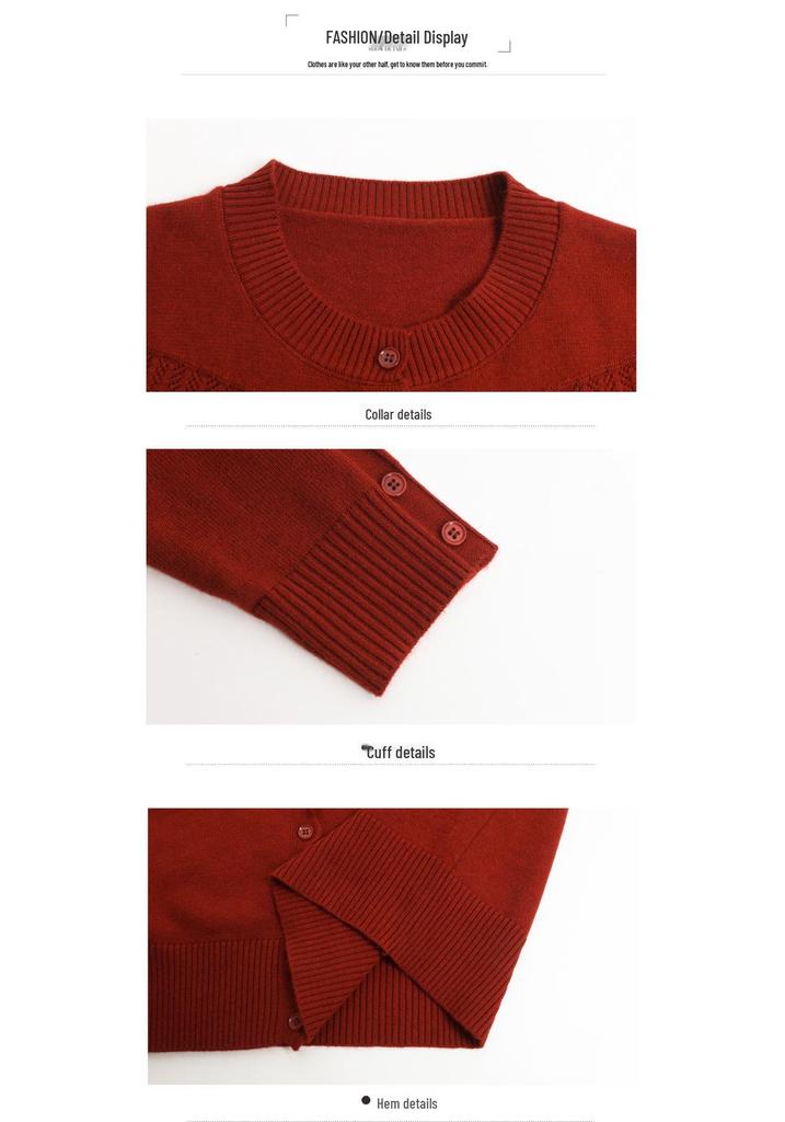 Women's Casual Long-Sleeve Knitted Sweater for Ages 40-60 - Elegant Top for Middle-Aged & Elderly