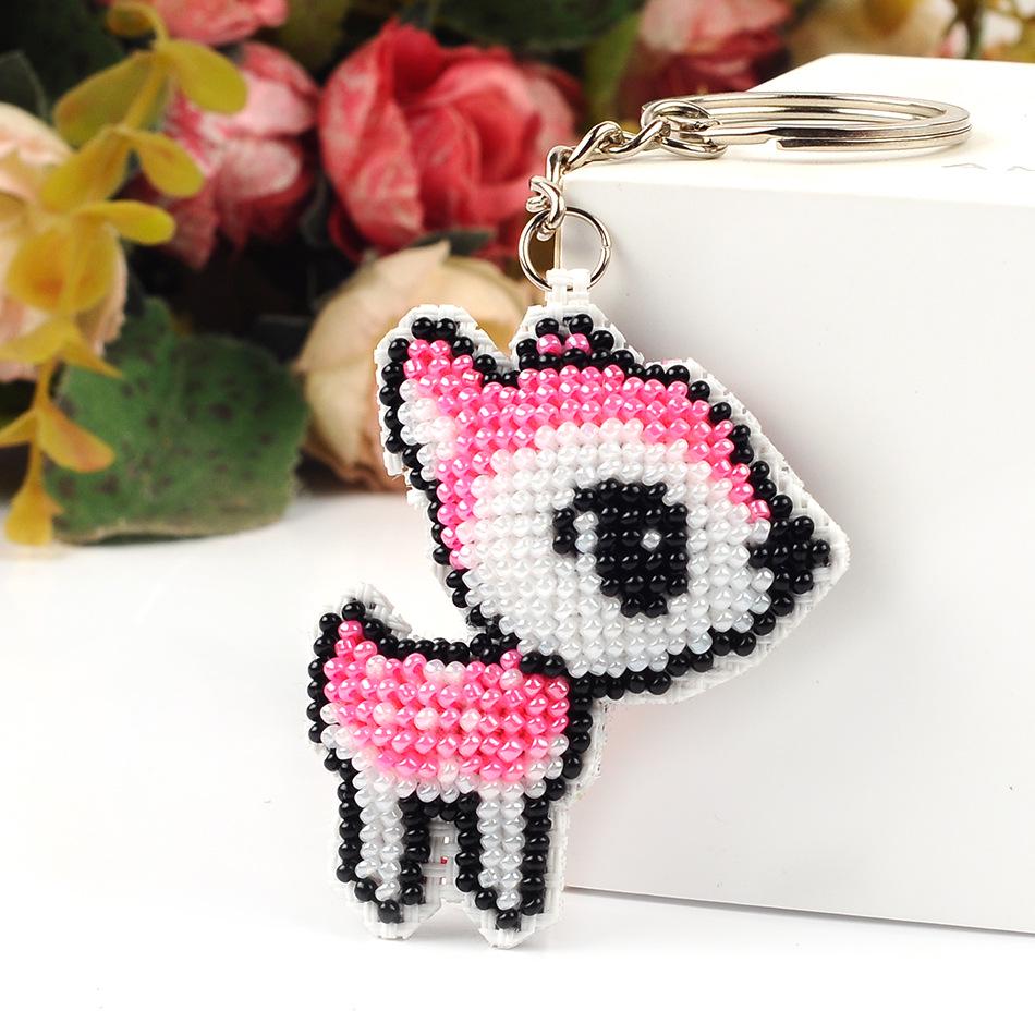 Pink Deer Beaded Embroidery Keychain & Cross-Stitch Phone Charm Ornament