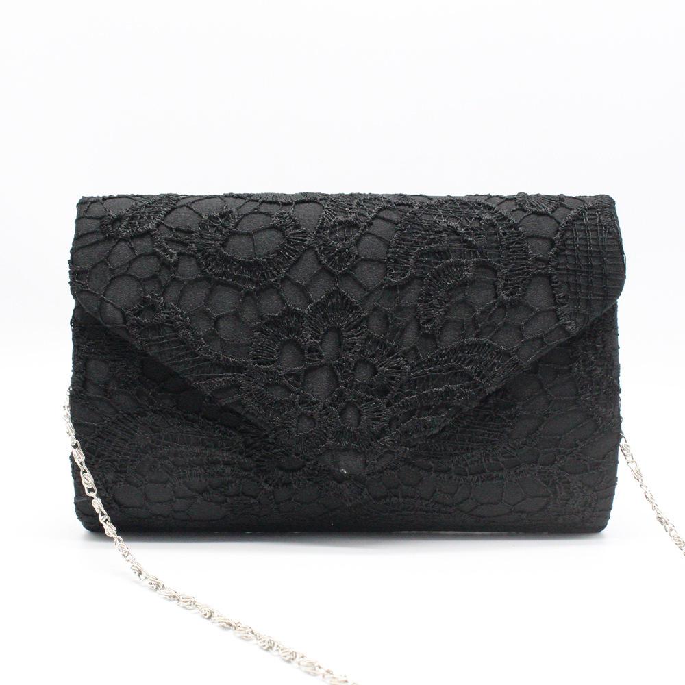 Elegant Lace & Satin Clutch Evening Bag with V-Shaped Flap