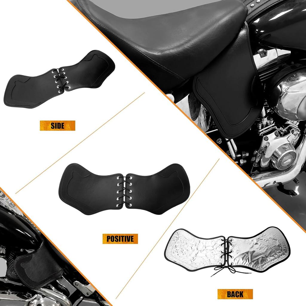 Motorcycle Leather Side Saddle Heat Shield Deflector Universal Fits for Harley Touring Sportster Dyna Softail Yamaha Honda Suzuki (Black)