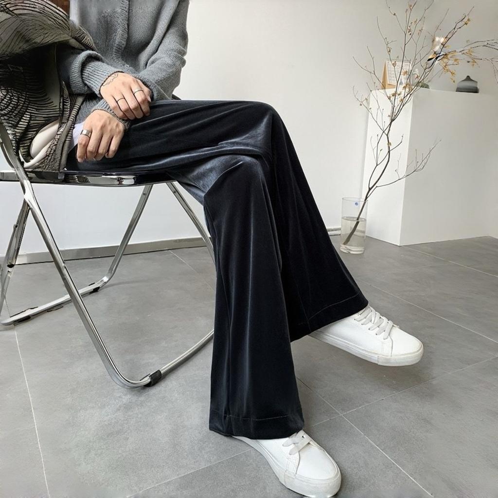 Slim Wide Leg Pants for Women Knitted Casual High Waist Autumn Winter Long Trousers Comfortable Straight Cut Pants