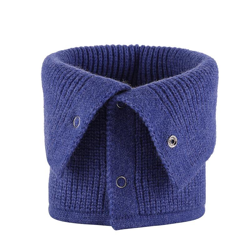 Autumn and Winter New Monochrome Wool Button Scarf Warm Elastic Striped Cuff Scarf Button Casual Neck Cover