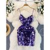 Birthday Gathering Party Small Dress Women's Formal Dress Classy Exquisite Socialite Elegant Sequins Velvet Spaghetti Straps Dress