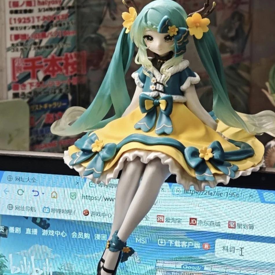 New Hatsune Miku Anime Figure Pink Sakura Sitting Position PVC Figure Model Toy Decoration Collect Gifts Children Birthday Gift