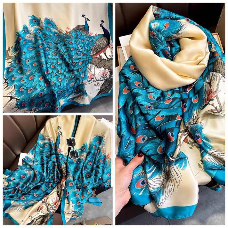 

Весенне-летний тонкий шелковый шарф, высококачественный длинный шарф с принтом, новый атласный дорожный солнцезащитный шарф, плащ в национальном стиле