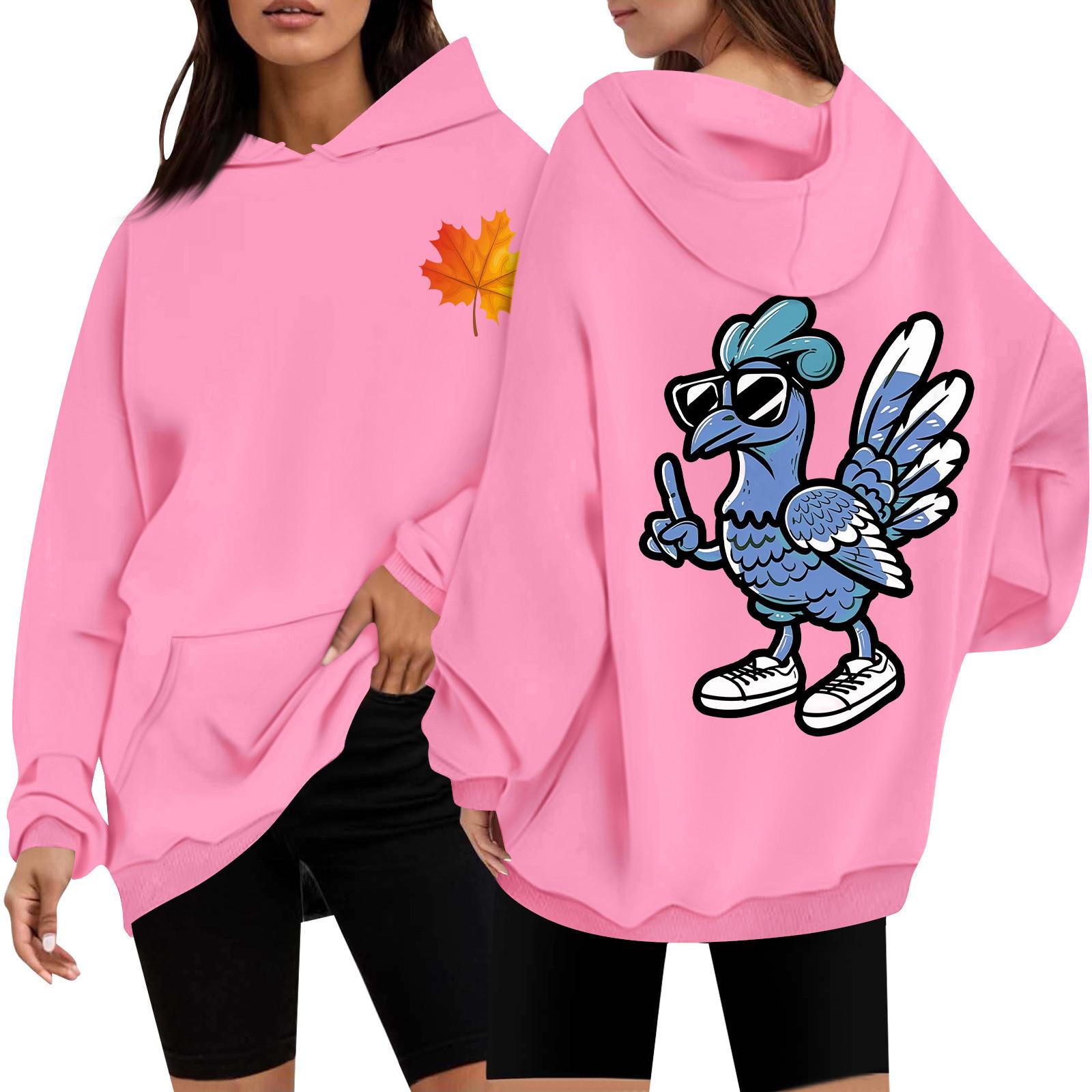 

Женская повседневная мода с принтом Дня благодарения с длинным рукавом и капюшоном XXL розовый