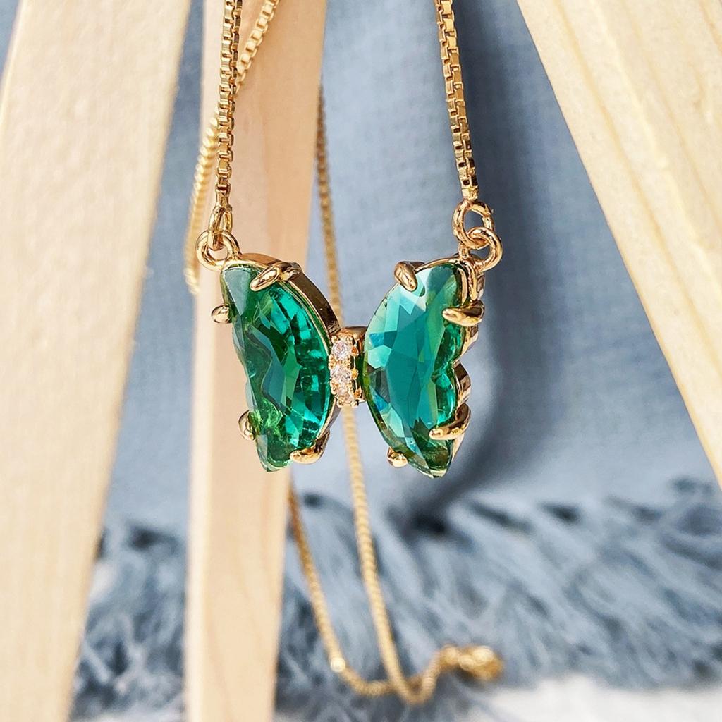 Butterfly Pendant Necklace Gold Color Box Chain for Women Daily Party Jewelry