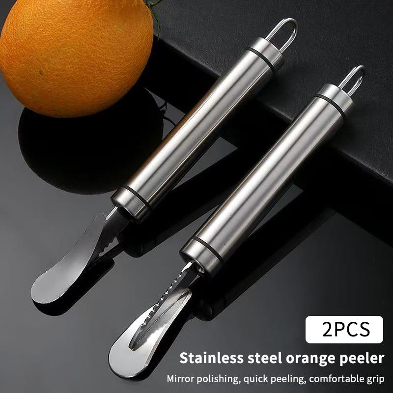 2Pcs Stainless Steel Orange Peeler Citrus Peeler Tool With Comfortable Handle Fruit Slicer Cutter Remover For Kitchen