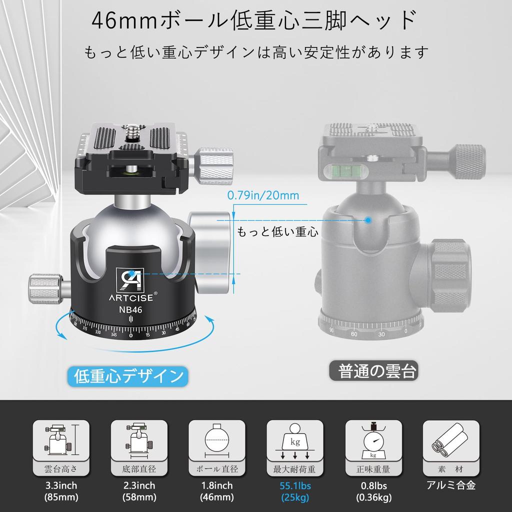 ARTCISE Lightweight Carbon Fiber Bowl Tripod with 46mm Ball Fast and Level Carbon Fiber Travel Camera Tripod with Panoramic Compatible with and