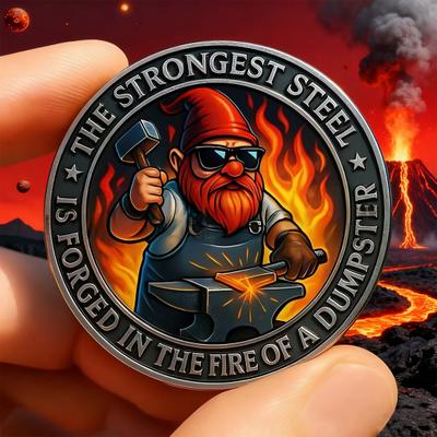 Yousheng Gnome Forging Steel Coin Dumpster Flame Challenge Coin Alloy Collectible Funny Gnome Coin Gift for Coin Collectors