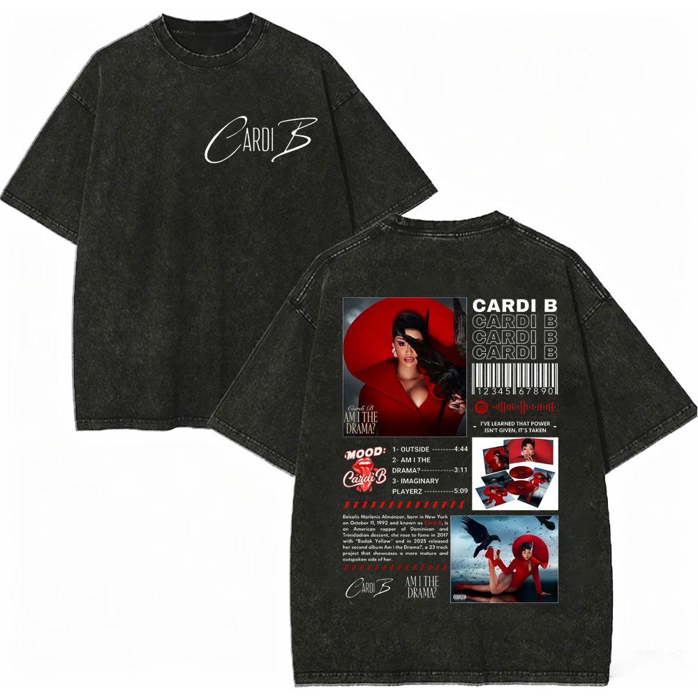 Vintage Washed Rapper Cardi B Graphic T Shirts Little Miss Drama Tour 2026 Tshirts Men Women Clothing Hip Hop Fashion Tshirt