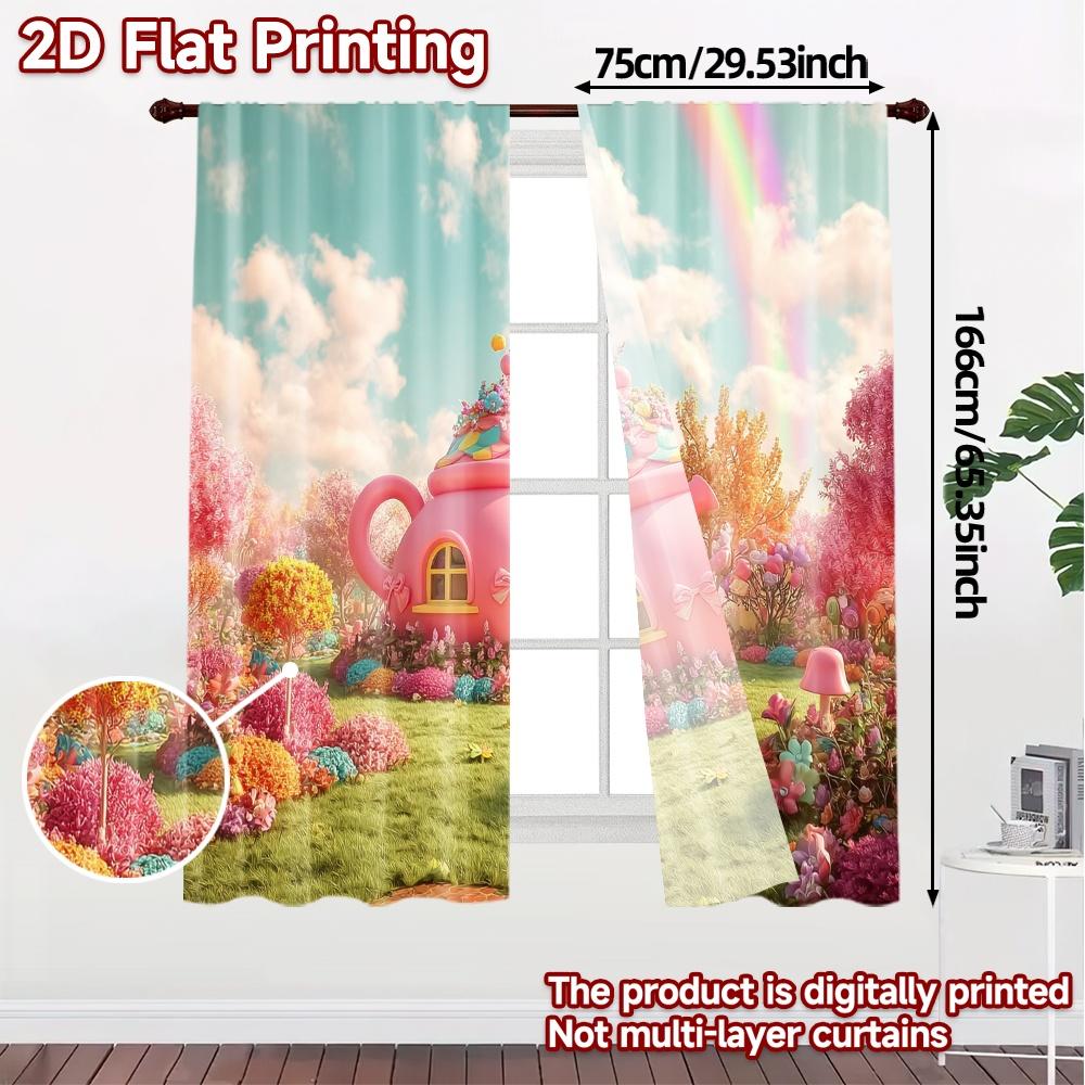 2pcs   2D FLAT PRINTING Curtains (Without Rod) Candyland Cottage Modern Modern Curtain Prints Light Filtering Curtains All