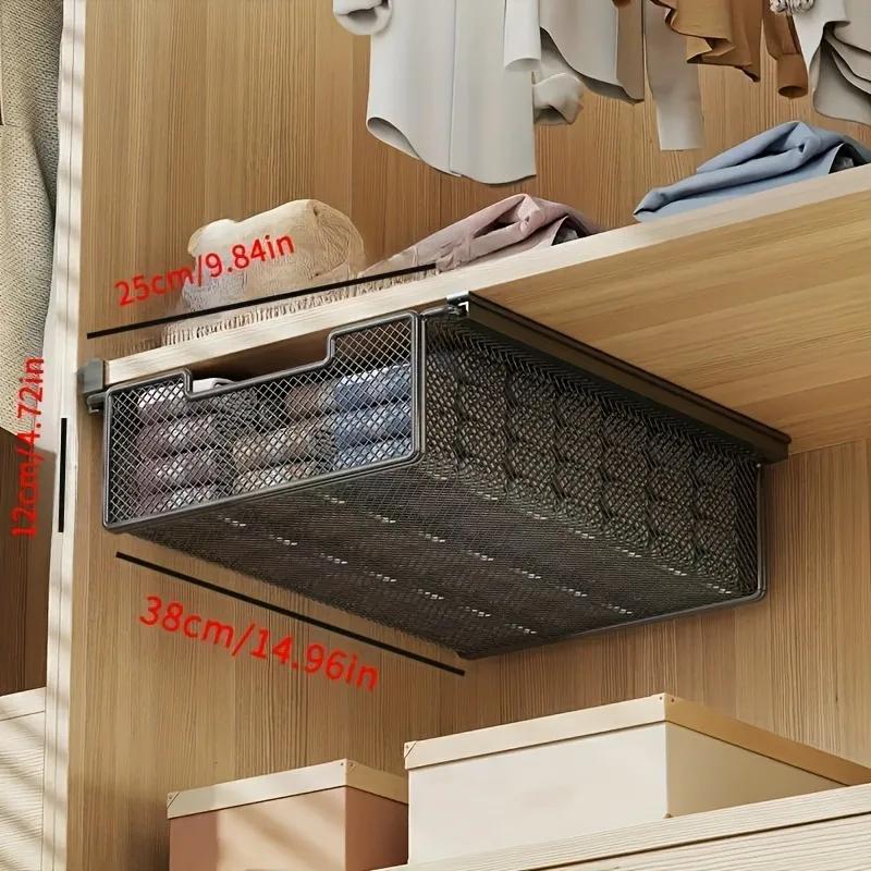 Portable Under-Table Hanging Storage Basket with Pull-Out Drawer - Easy to Assemble Desk Organizer for Office & Bedroom