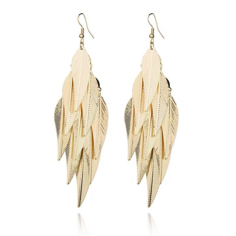 Personalized Indian Baroque Retro Wind Willow Leaf Long Women'S Earrings Hollow Love Multi-Layer Fringed Earrings