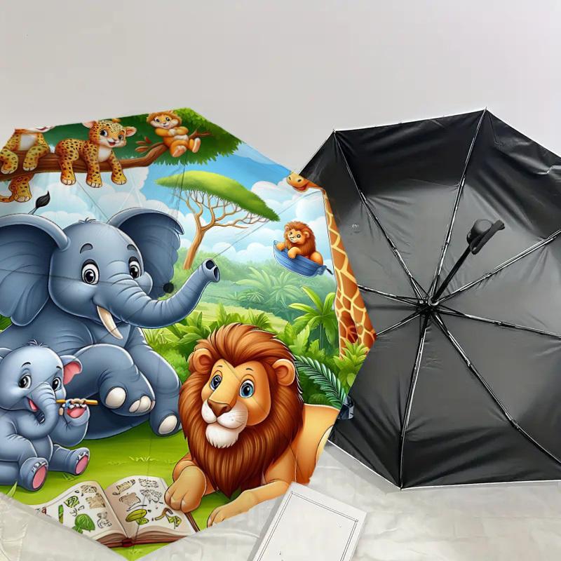 1PC Jungle Animals Umbrella-8-Rib Reinforced Portable Folding Travel Suitable for All Seasons Outdoor Daily Use-J367