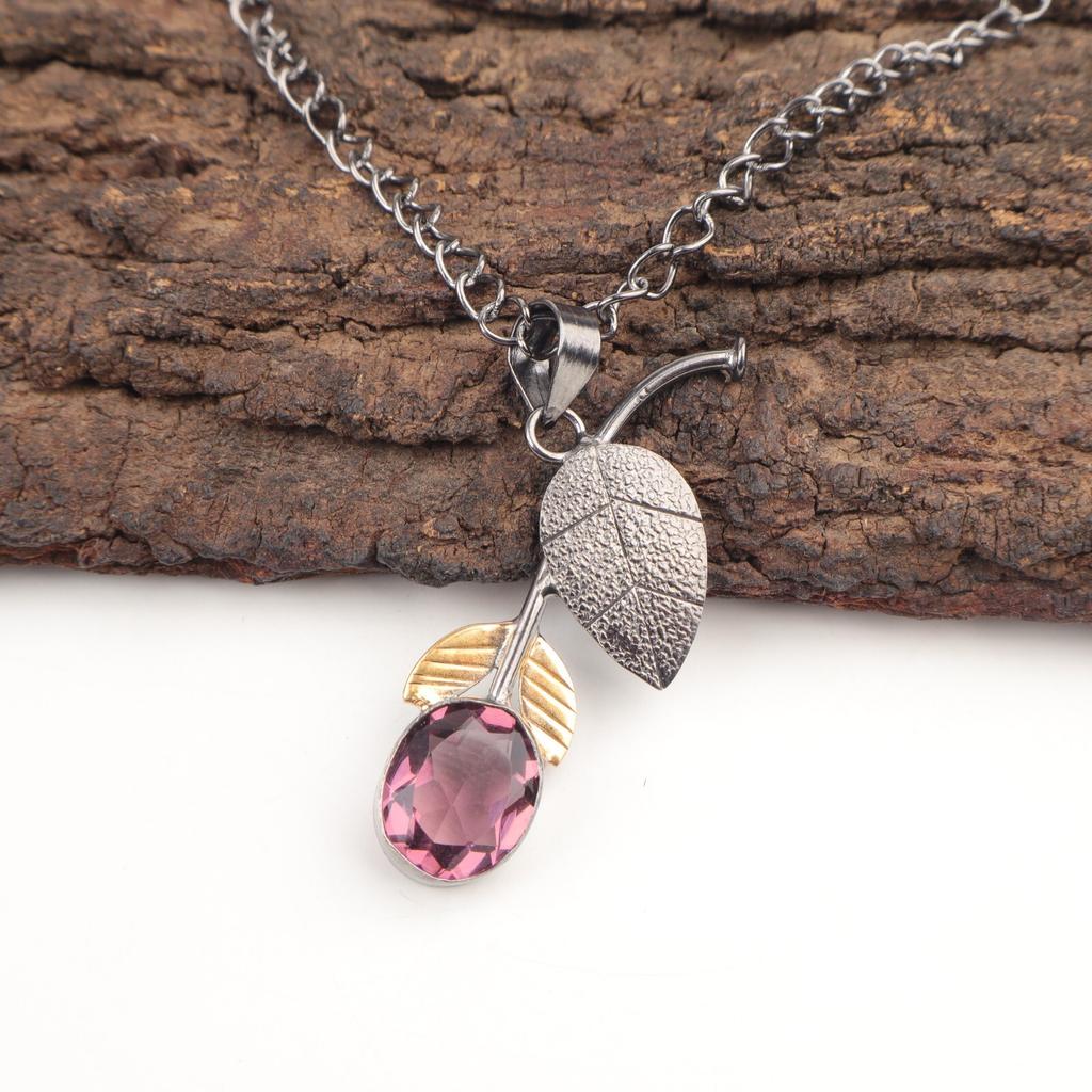 Natural Rhodolite Sterling Silver Elegant Daughter Gift Art Deco Pendant Jewelry PP-55-3