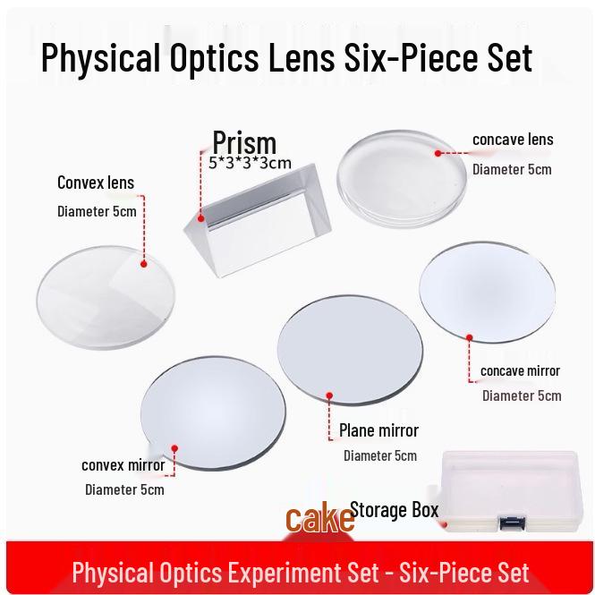 Physical Optics Set: Triangular Prism, Convex/Concave Lenses & Mirrors, Magnifying & Reducing Glasses