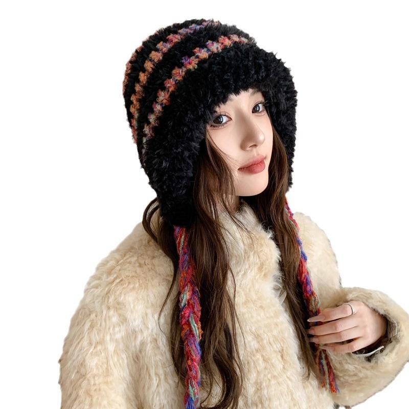 Winter Plush Hat Women's Cold and Warm Ear Protection Hat Cute Knitted Wool