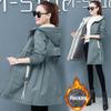 Autumn and Winter Plus Velvet Mid-length Overcoat Women's Slim  All-match Hooded Parka Jacket Female Flocking Trench Coat