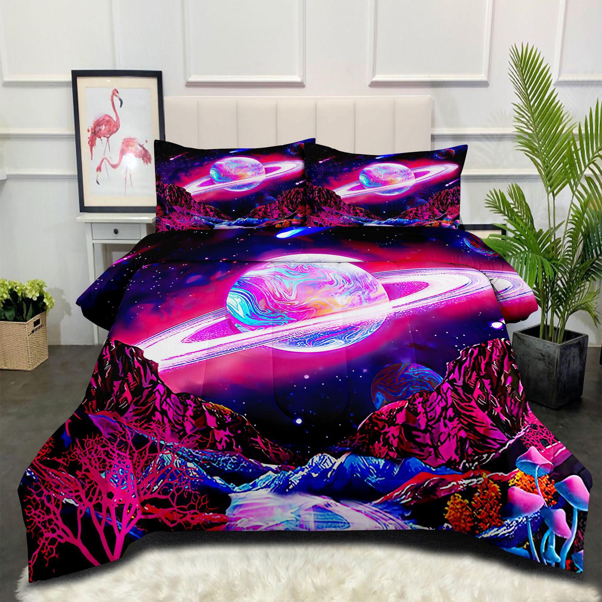 3d Digital Print Thickened Down Alternative Comforter Set - Purple Starry Sky Design (3-piece) 140*200cm
