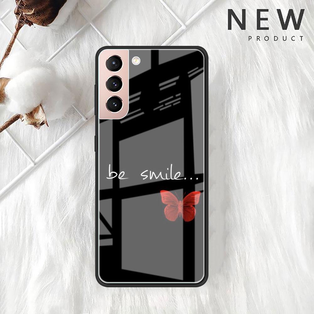Funda de Cristal Mariposa Rosa Belleza Para Samsung Galaxy S22 S20 FE S21 Plus Cubierta de Teléfono S10 5G S9 Note 20 Ultra 10 Lite Carcasa