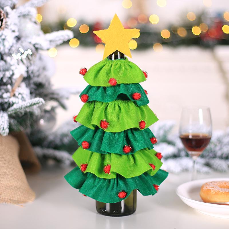 2pcs Christmas Decorations Christmas Tree Sticky Ball Five-star Red Wine Bottle Set Restaurant Hotel Decoration Props