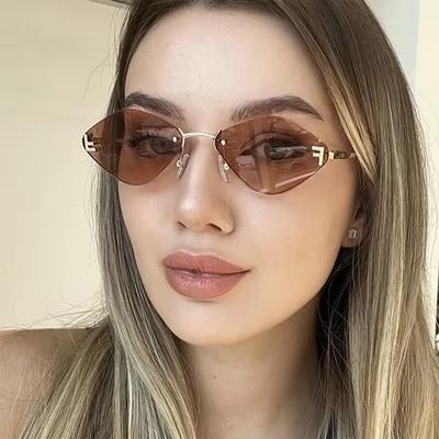 Non-polarized Trendy Rimless Diamond-shaped Sunglasses F Women Luxury Brand Sun Glasses Ladies Classic Elegant Outdoors Gradient Eyewear Shades
