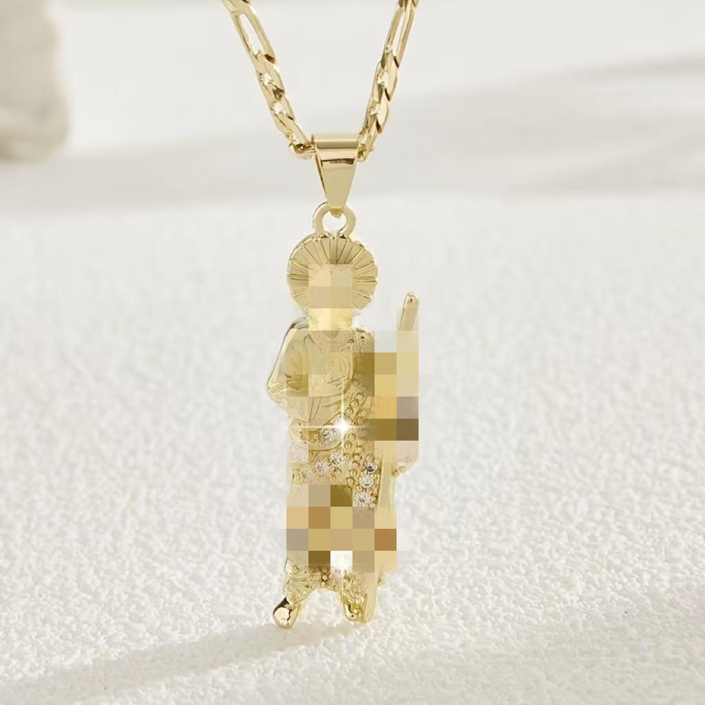 European & American Gold-Plated Saint Jude Pendant Necklace - Unisex Statement Collarbone Chain.