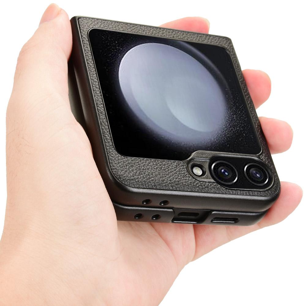 Für Samsung Galaxy Z Flip6 5G Hülle Lederbeschichtete PC-Handyhülle mit Litschi-Textur Kartenfach