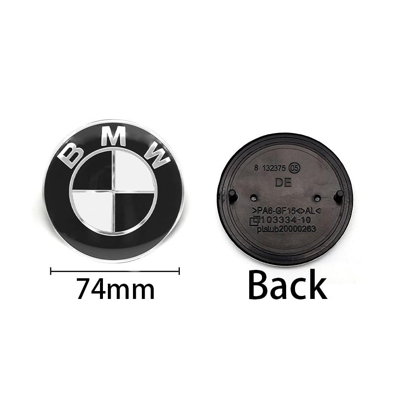 Car Black White BMW Logo Front Hood Emblem 82mm Rear Badge 74mm Wheel Hub Cap 68mm 56mm steering wheel sticker 45mm Accessories