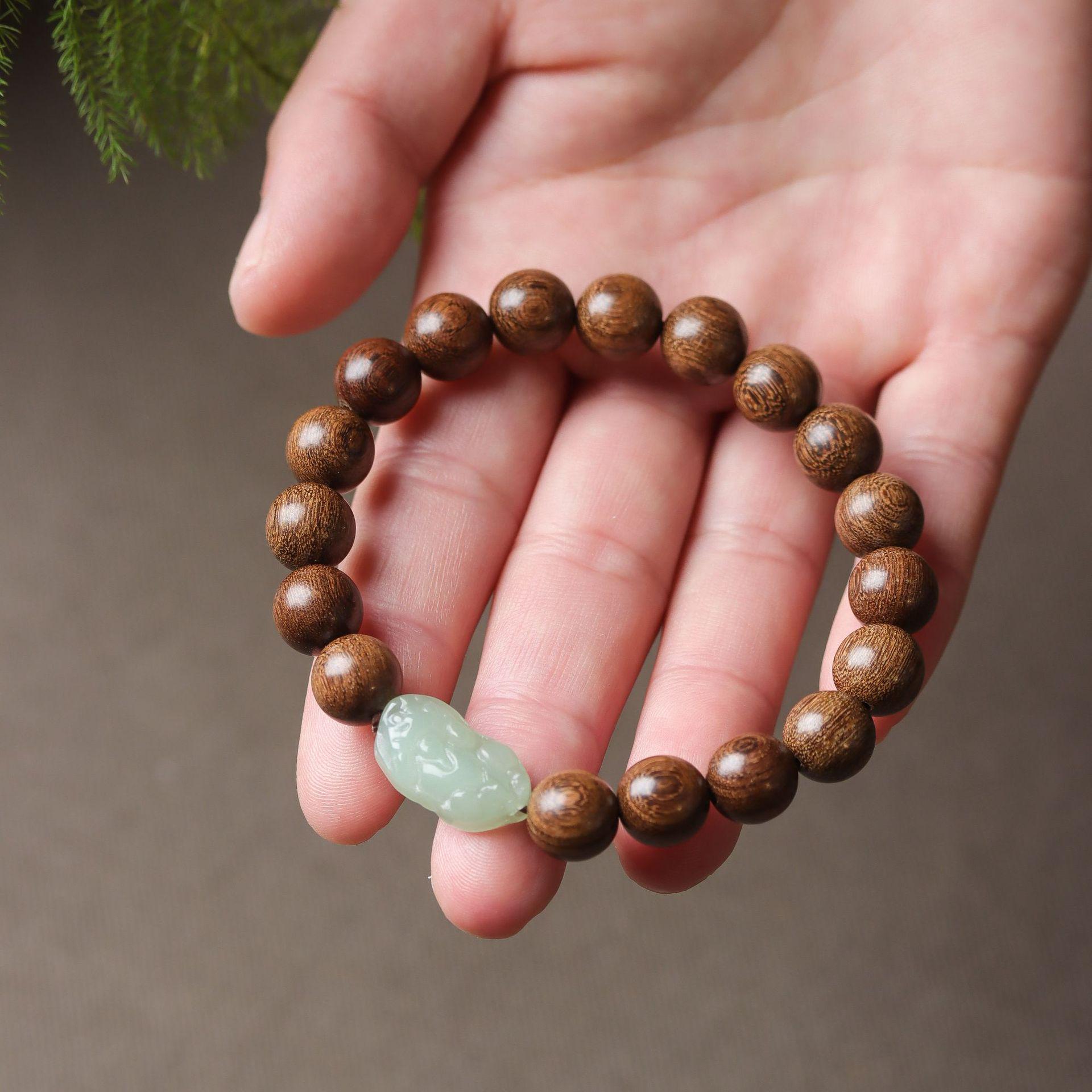 Natural Golden Sandalwood Cinnabar Pixiu Bead Bracelet - Unisex Ethnic Style