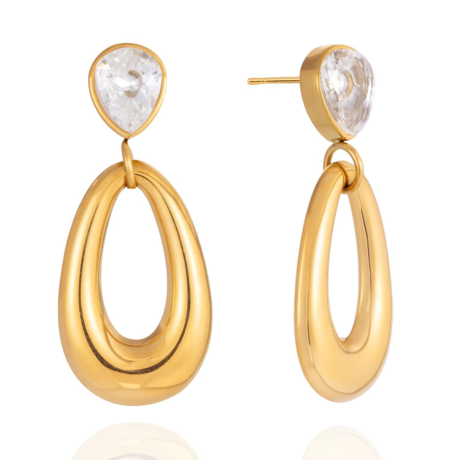 

Yori Fashion White Teardrop-shaped Cubic Zirconia Pendant Earrings Stainless Steel Versatile Popular Pvd Waterproof Jewelry золотистый