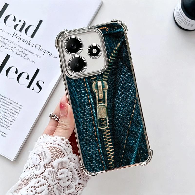 Retro Zipper Jeans Pattern Soft Phone Case For Xiaomi Redmi Note 14 15 Pro Plus 13 12 11S 11T 5G 10 9S 9 Plating Anti-Fall Funda
