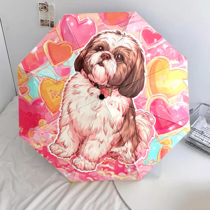 Shih Tzu Pattern, Automatic Folding Umbrella, Portable and Foldable Design, 8 Ribs, a Christmas or Birthday Gift.