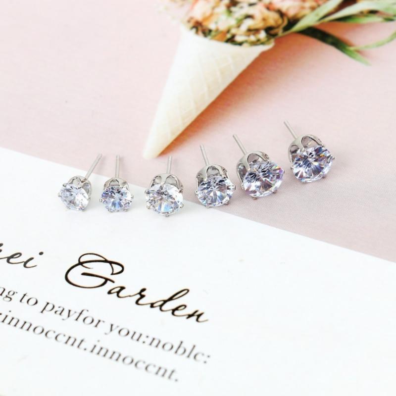 

3Pair 4-6MM Six Claw Zircon Crystal Stud Earrings Women Europe America Simple Shiny Zircon Birthday Friend Christmas Gift медный